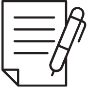 ペンと数行の文字が描かれた書類のアイコンで、記入や署名を示す